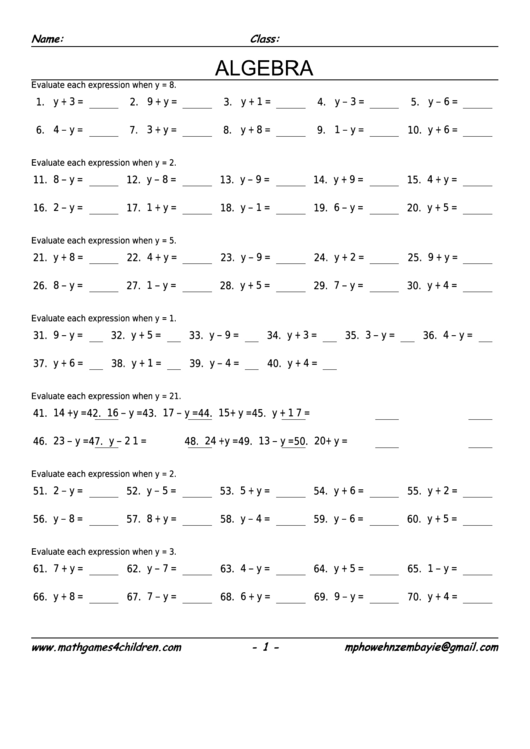 Define Variable Addition Worksheet With Answers Printable pdf