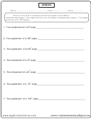 Complementary & Supplementary Angles Worksheet With Answer Key