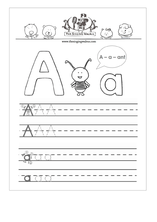Letter A - Ant - Handwriting Practice Sheets Printable pdf