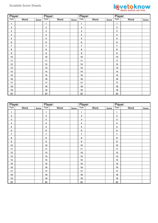 Scrabble Score Sheet Printable pdf
