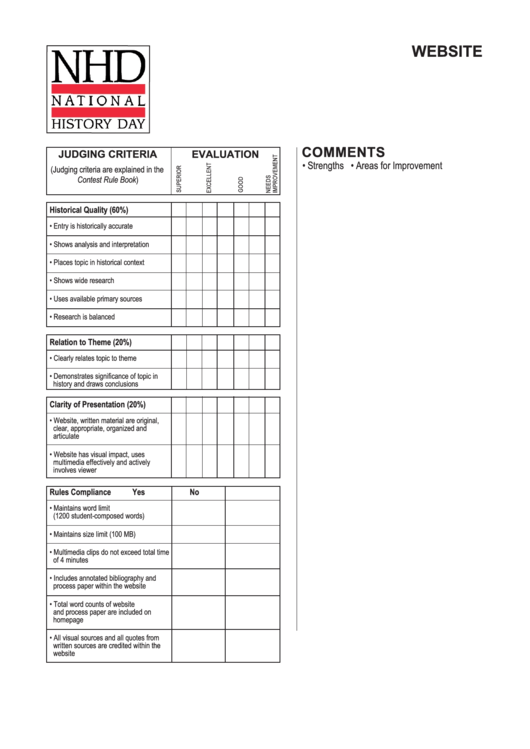 National History Day Evaluation Template Printable pdf