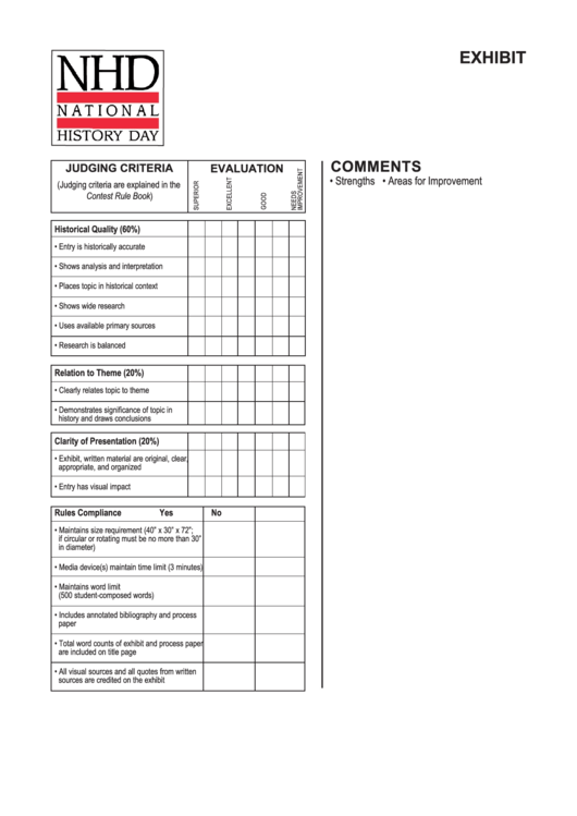 National History Day Evaluation Template Printable pdf