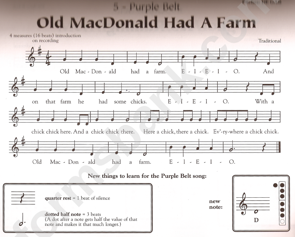 Old Macdonald Had A Farm Sheet Music printable pdf download