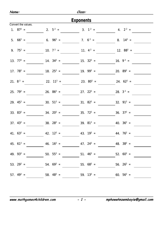 Exponents Worksheet With Answer Key Printable pdf