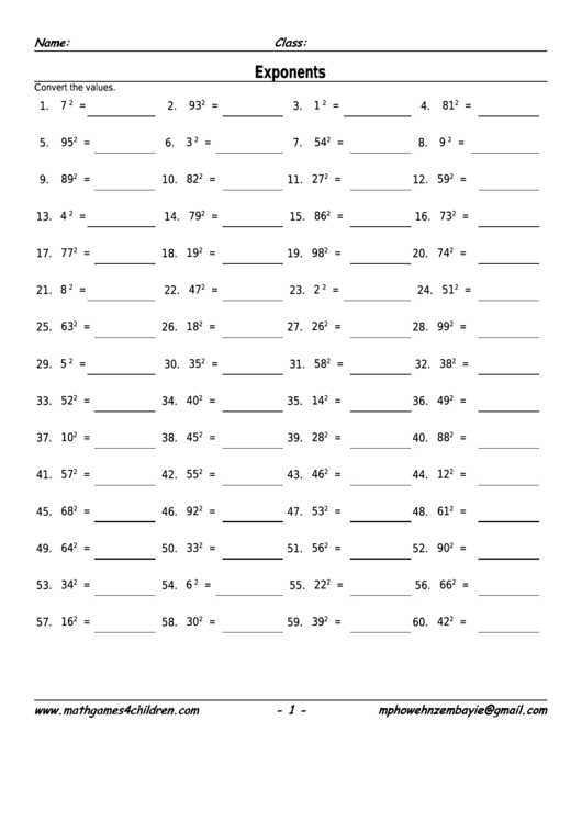 Exponents And Powers Worksheet With Answer Key Printable pdf