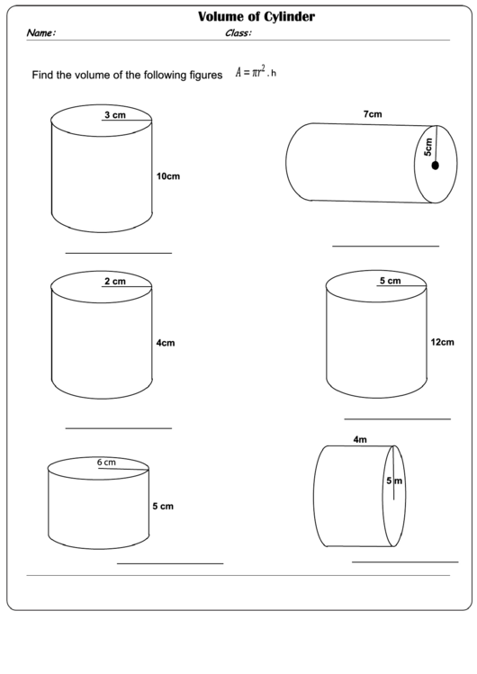 Volume Of Cylinder Worksheet With Answer Key Printable pdf