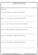 Making The Subject Of Formula Worksheet With Answer Key