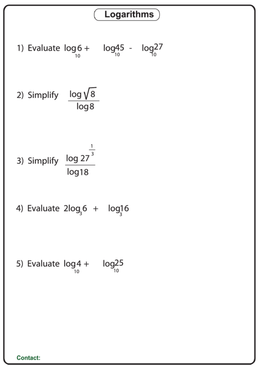 Logarithm Worksheet With Answers