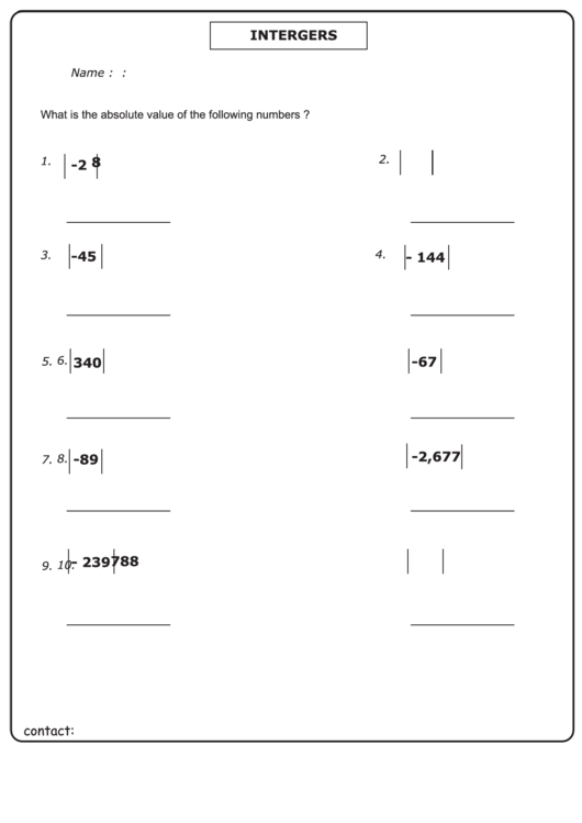 Absolute Values Worksheet With Answer Key Printable pdf