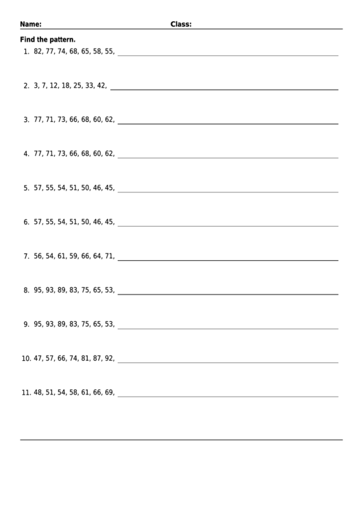 Number Patterns Difficult Worksheet With Answer Key Printable pdf