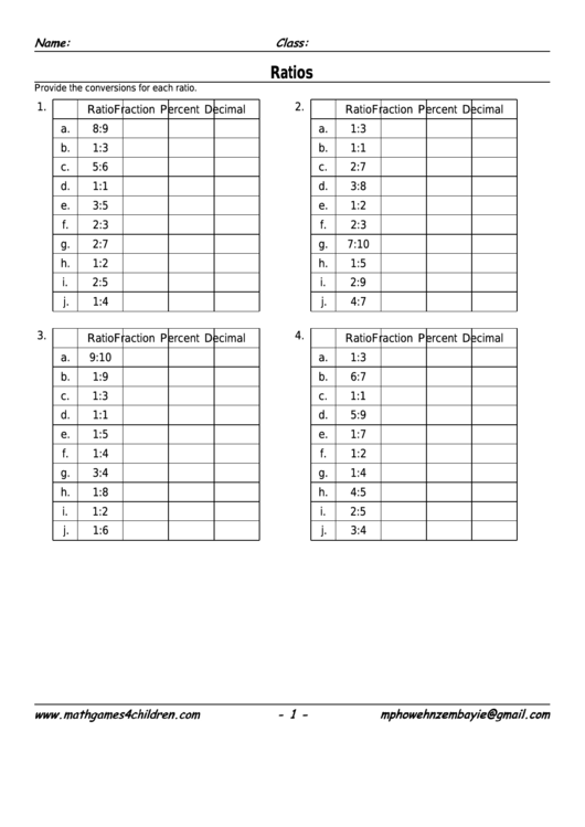 Ratio Worksheet With Answer Key Printable pdf