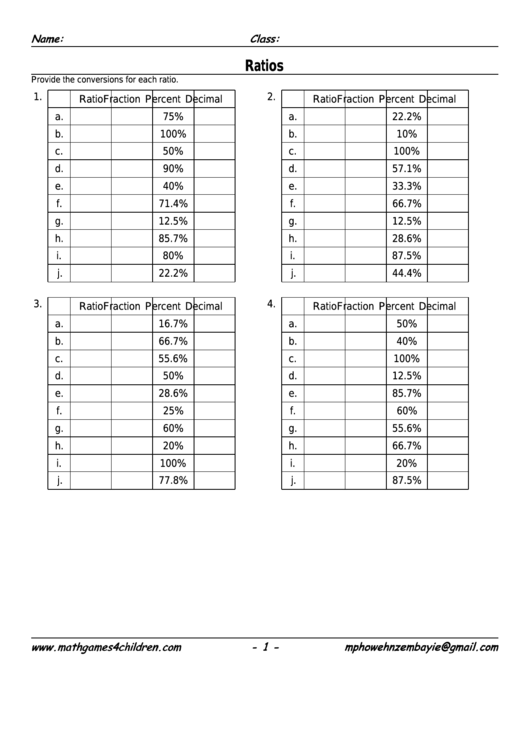 Ratio Worksheet With Answer Key Printable pdf