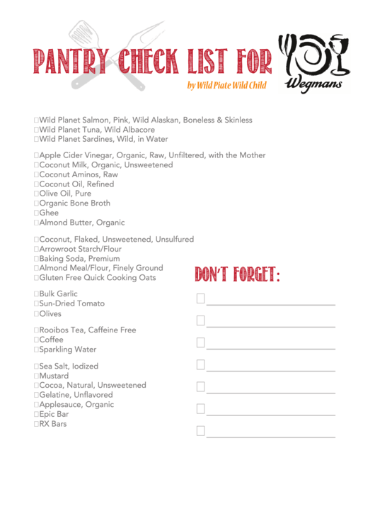 Pantry Check List Template