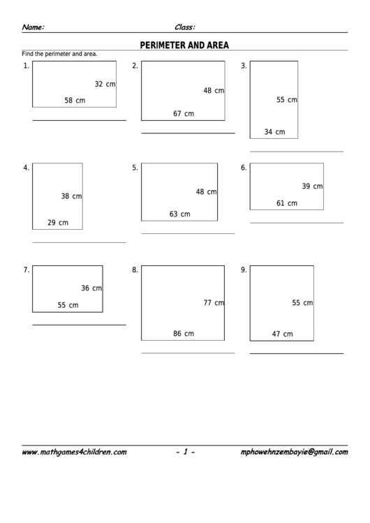 Perimeter & Area Worksheet With Answer Key Printable pdf