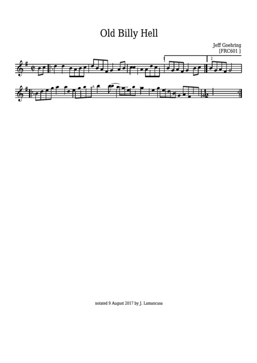 Jeff Goehring - Old Billy Hell Sheet Music - Frc601 Printable pdf
