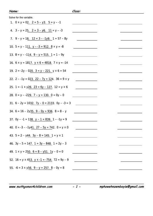 Integer Equations Worksheet With Answer Key Printable pdf