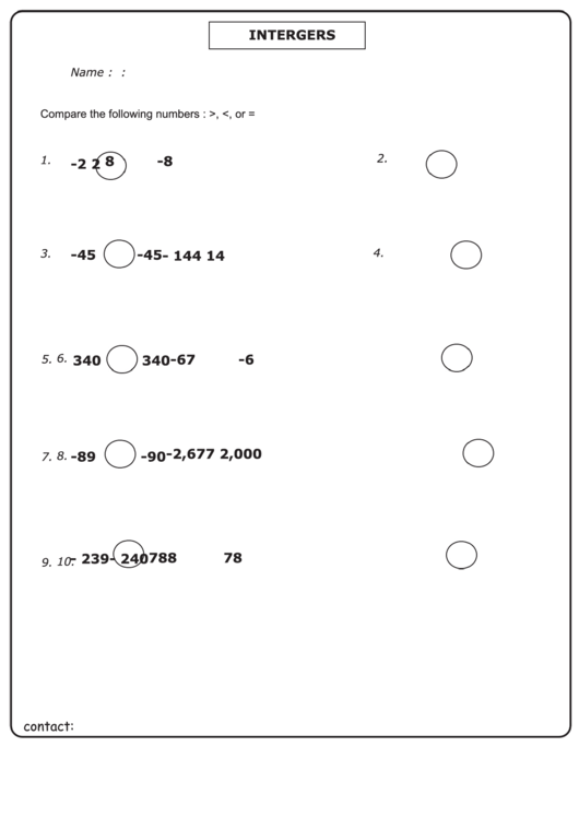Comparisons Worksheet With Answer Key Printable pdf