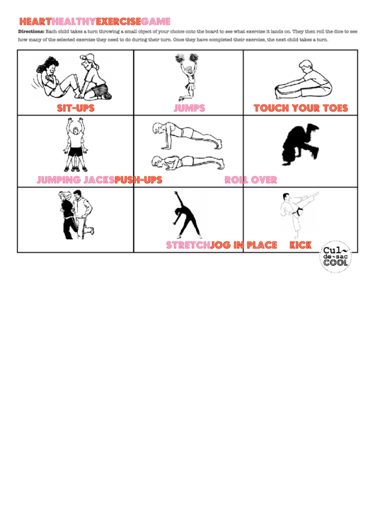 Heart Healthy Exercise Game Board Printable pdf