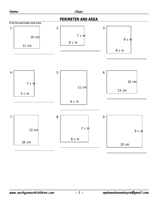 Perimeter & Area Worksheet With Answer Key Printable pdf