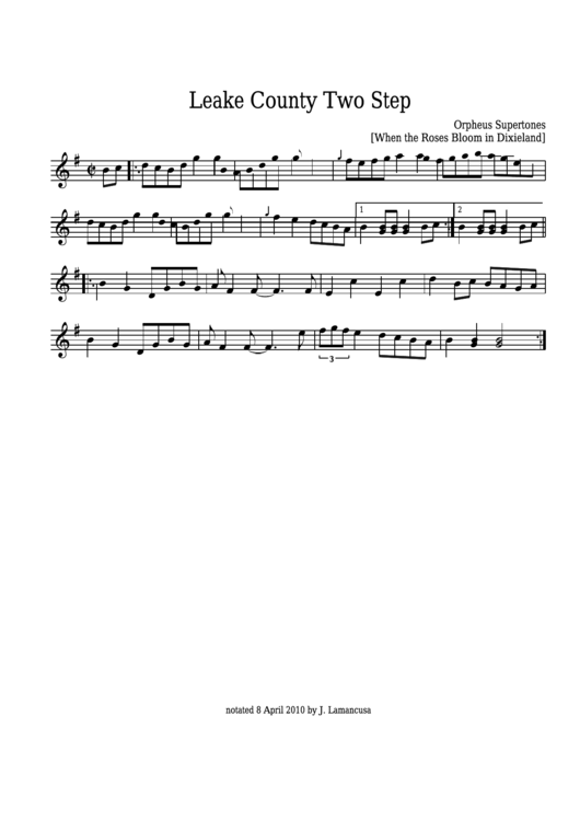 Orpheus Supertones - Leake County Two Step Sheet Music - When The Roses Bloom In Dixieland Printable pdf