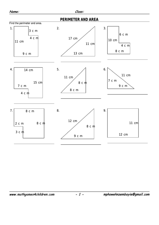 Mix Shapes - Perimeter & Area Worksheet With Answer Key Printable pdf