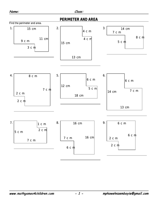 L-Shapes Perimeter & Area Worksheet With Answer Key Printable pdf