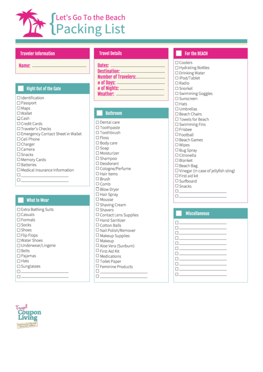 Let'S Go To The Beach Packing List printable pdf download