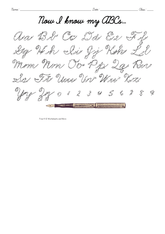 Now I Konw My Abcs Cursive Handwriting Sheet Printable pdf