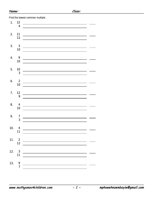 Common Multiple Worksheet With Answer Key Printable pdf