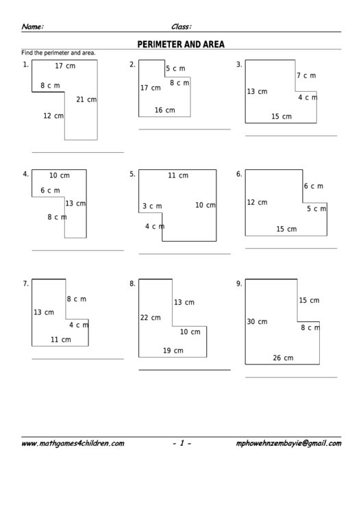 L-Shapes Perimeter & Area Worksheet With Answer Key Printable pdf