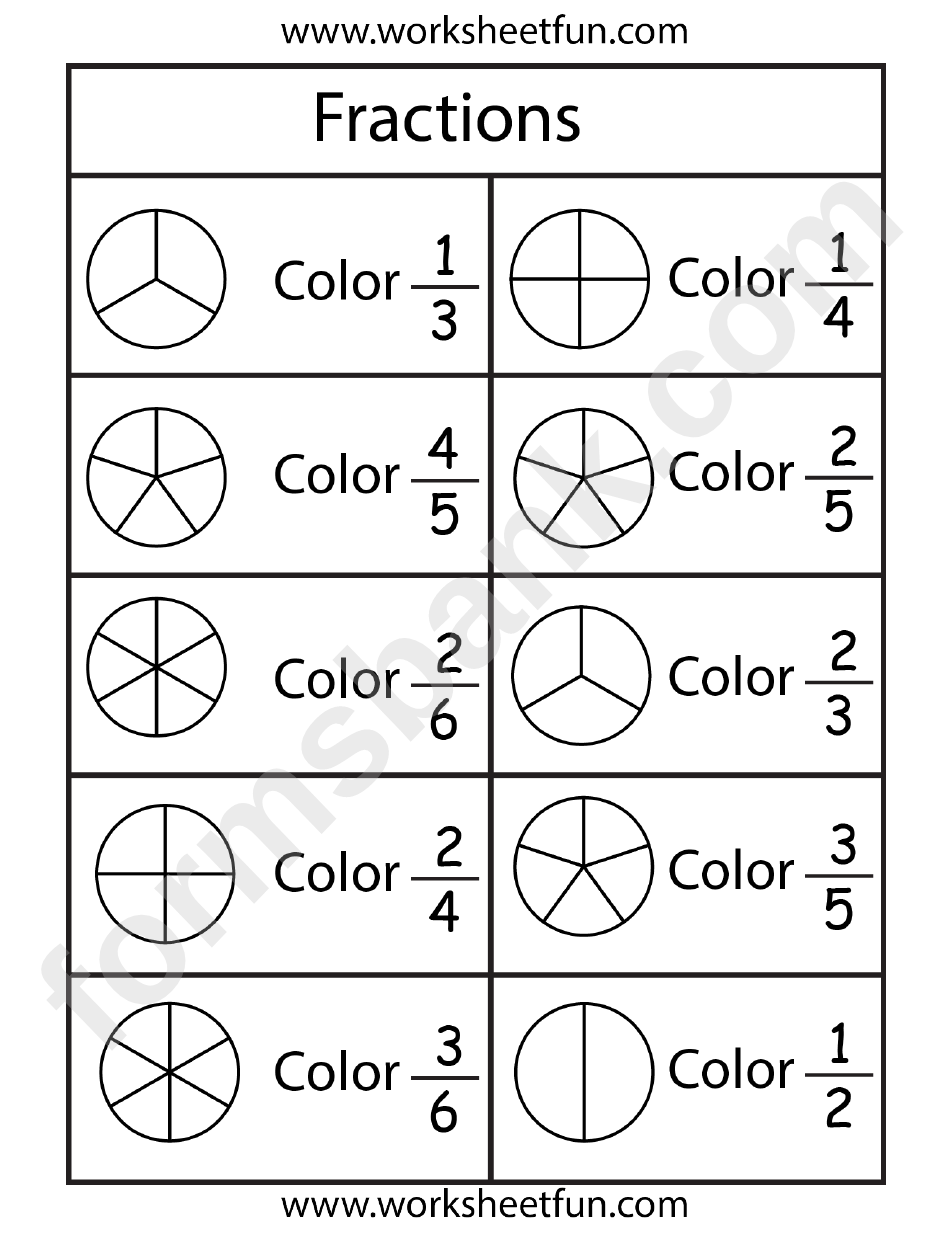 Fraction Circles Color Worksheet