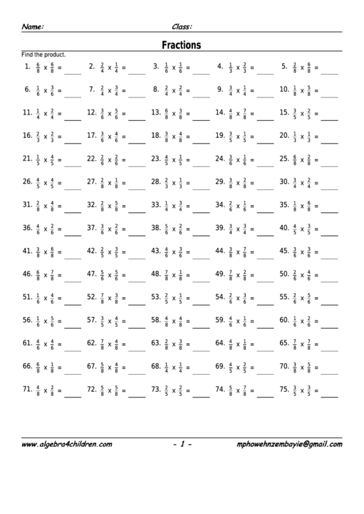 Fractions Multiplication Worksheet With Answer Key Printable pdf