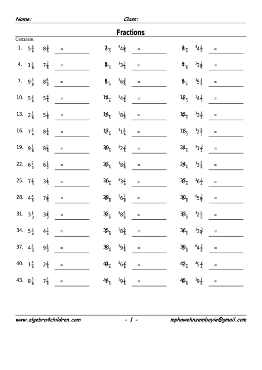Fractions Mixed Operations Worksheet With Answer Key