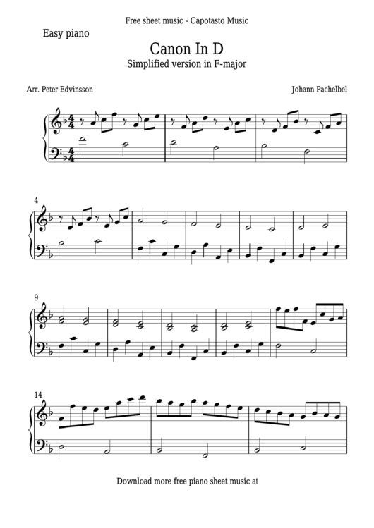 Johann Pachelbel - Canon In D Piano Sheet Music Printable pdf