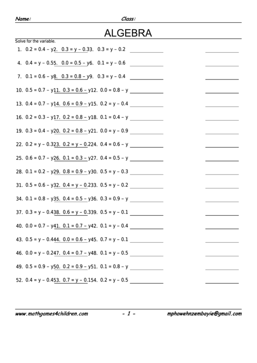 Pre-Algebra Subtraction Decimals Worksheet With Answer Key Printable pdf