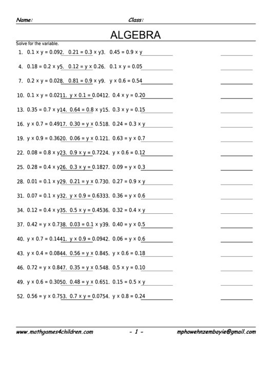 Pre-Algebra Multiplication Decimals Worksheet With Answer Key Printable pdf