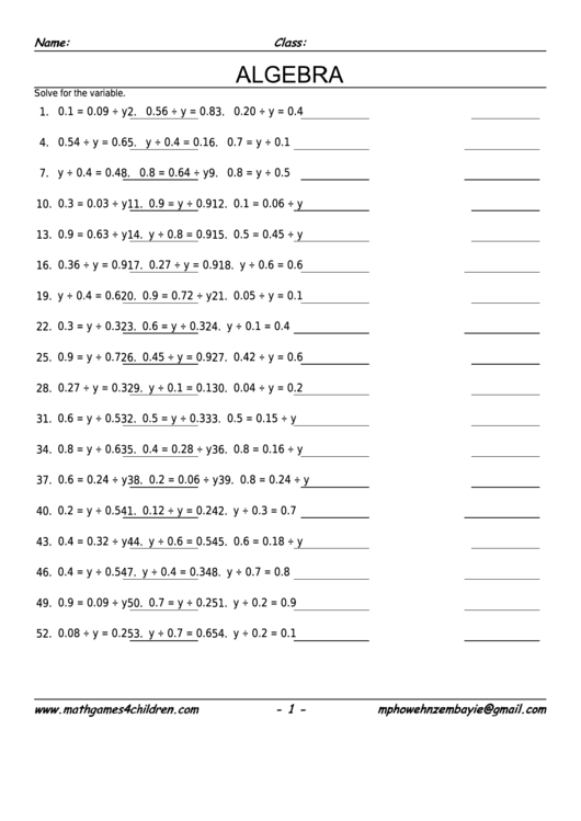 Pre-Algebra Division Decimals Worksheet With Answer Key Printable pdf