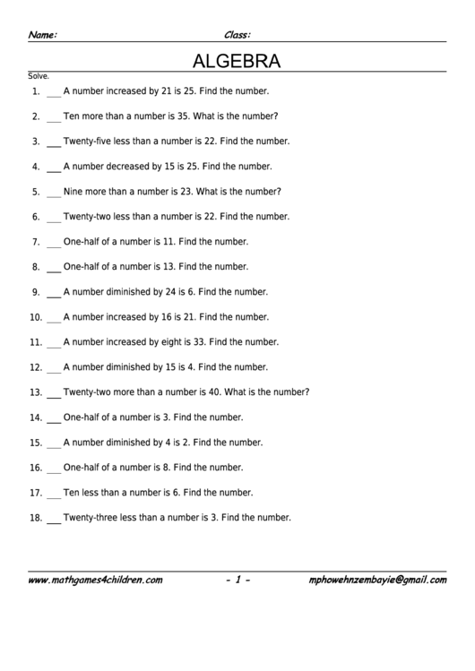 Number Problems Worksheet With Answer Key
