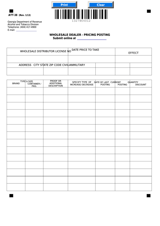 Fillable Form Att-38 - Wholesale Dealer - Pricing Posting printable pdf ...