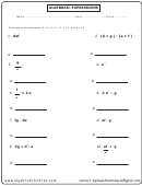 Algebraic Expressions Worksheet With Answer Key
