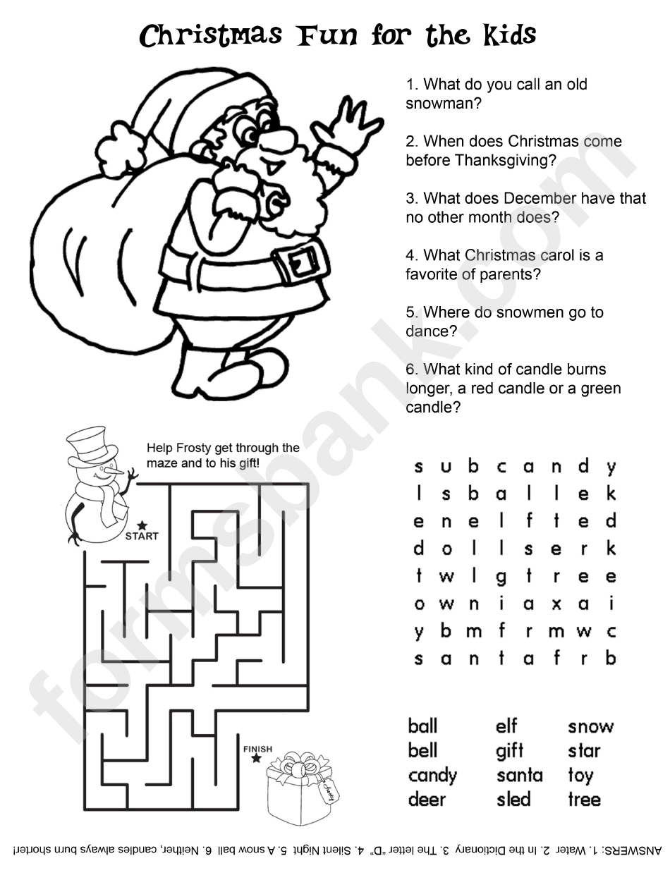 Christmas Fan For The Kids Activity Sheet With Answers