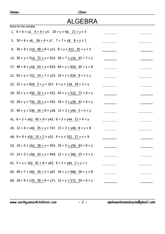 Pre-algebra Multiplication Worksheet With Answer Key