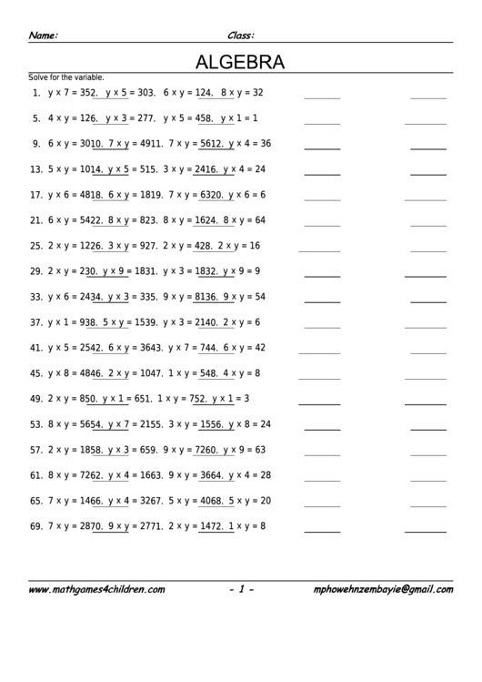 Pre Algebra Multiplication Worksheet With Answer Key Printable Pdf Download