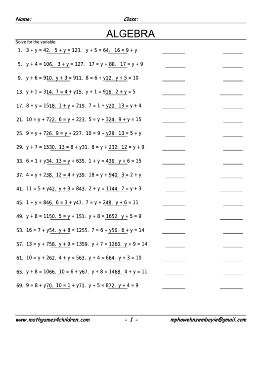 Pre-Algebra Addition Worksheet With Answer Key Printable pdf