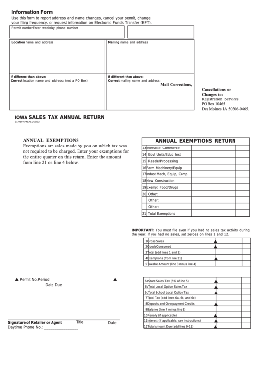 Form 31-010 Rf41a - Iowa Sales Tax Annual Return Printable pdf