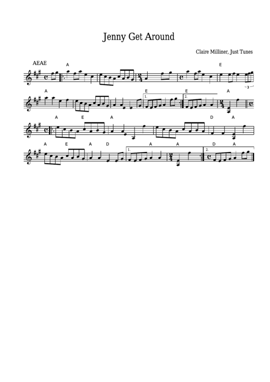 Claire Milliner - Jenny Get Around Sheet Music - Just Tunes Printable pdf