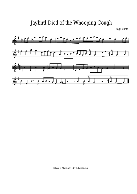 Greg Canote - Jaybird Died Of The Whooping Cough Sheet Music Printable pdf