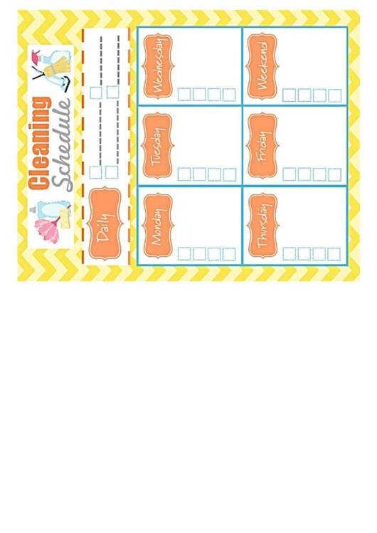 Blank Weekly Cleaning Schedule - Colorful Printable pdf