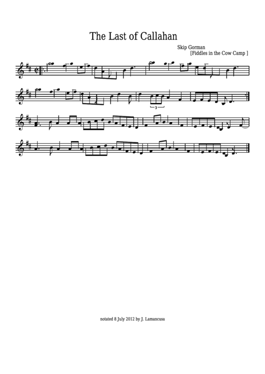 Skip Gorman - The Last Of Callahan Sheet Music - Fiddles In The Cow Camp Printable pdf