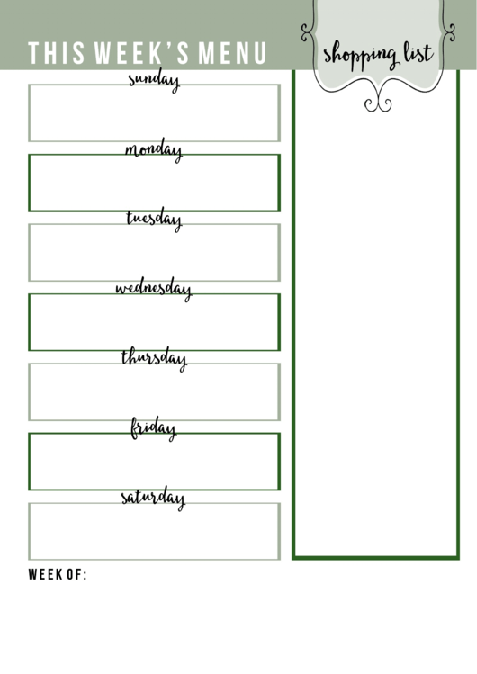 Meal Planning Shopping List Template Printable pdf